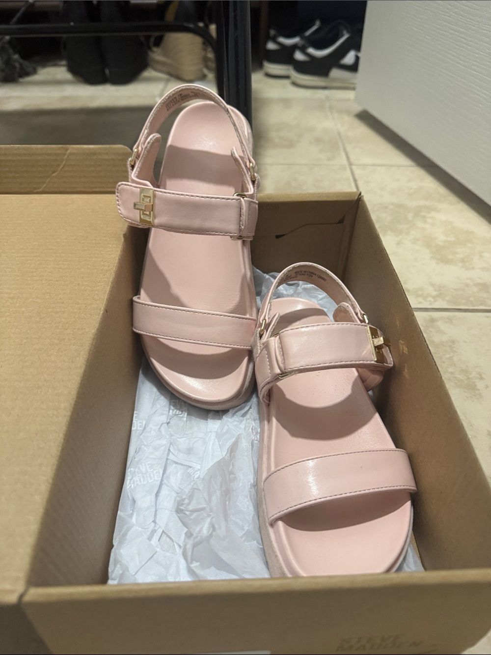 Steve Madden Blush Pink Double-Strap Sandals with Gold Buckle